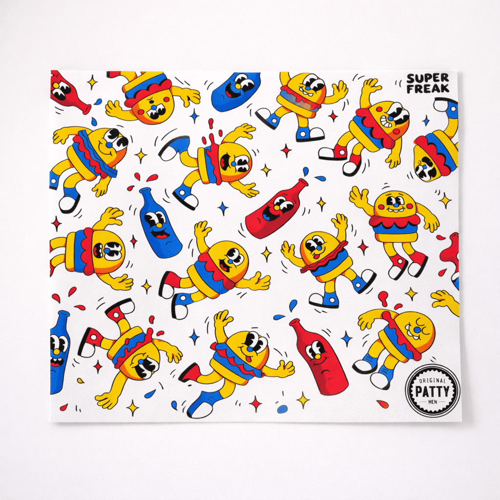 Colorful printed food service tissue paper with cartoon characters and brand logo