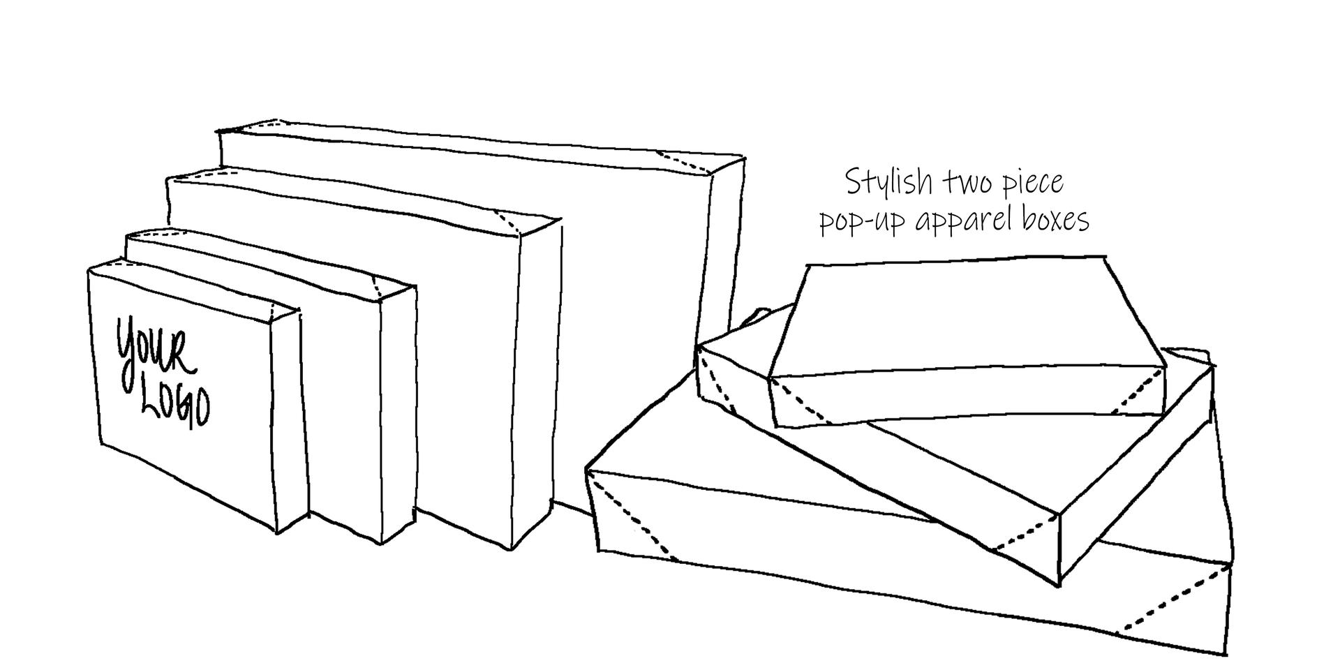 An illustration of multiple apparel boxes