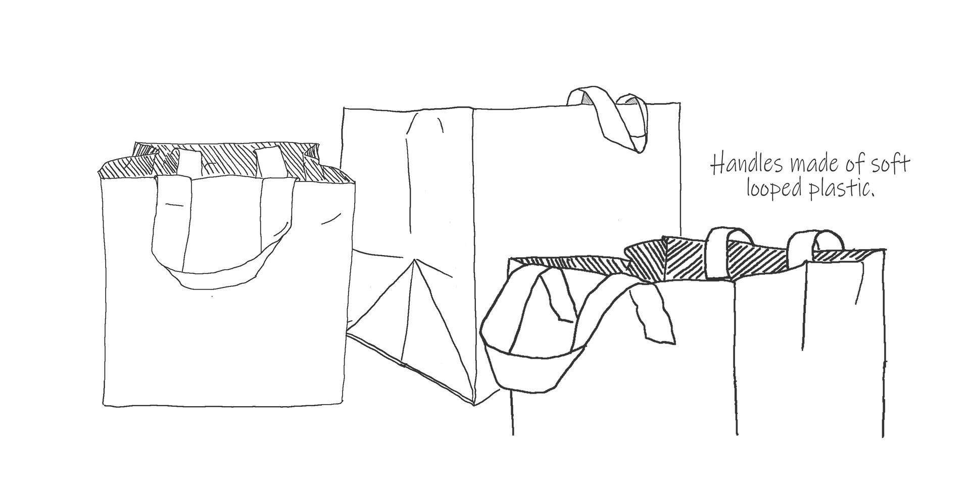 Illustration of plastic bags with soft looped handles.